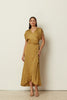 OLIVE SATIN RUFFLED WRAP DRESS