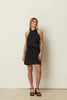 BLACK WRAP COLLAR MINI DRESS