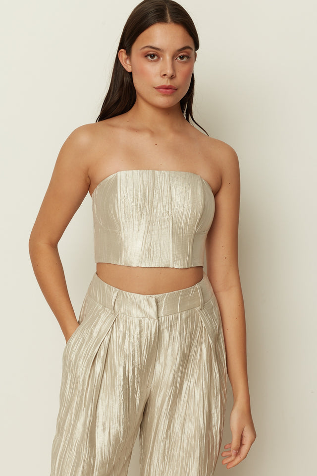 VANILLA METALLIC PLEATED BUSTIER