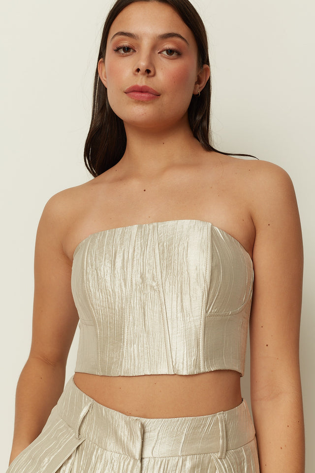 VANILLA METALLIC PLEATED BUSTIER