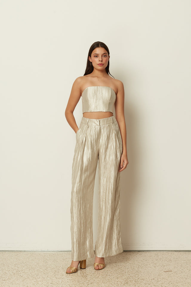VANILLA METALLIC PLEATED BUSTIER