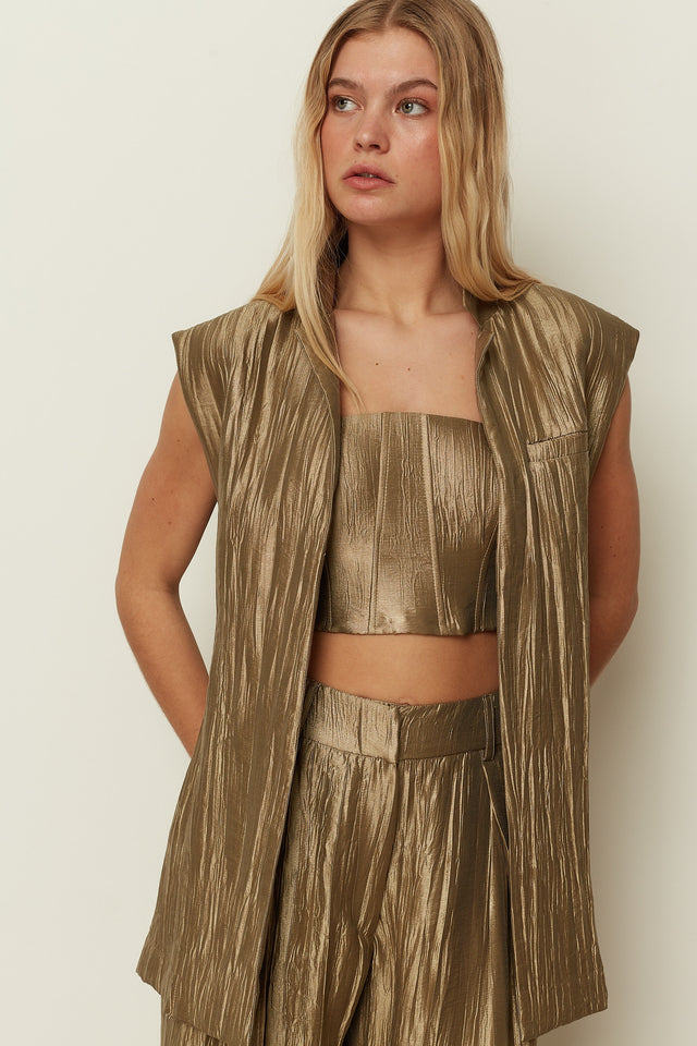 KHAKI METALLIC PLEATED BUSTIER