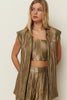 KHAKI METALLIC PLEATED BUSTIER
