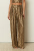 KHAKI METALLIC PLEATED WIDE LEG PANTS