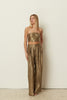 KHAKI METALLIC PLEATED WIDE LEG PANTS