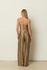 KHAKI METALLIC PLEATED WIDE LEG PANTS