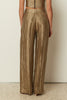 KHAKI METALLIC PLEATED WIDE LEG PANTS