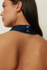 BLUE HALTER DRAPED TOP