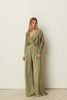 KHAKI SATIN WIDE-LEG PANTS