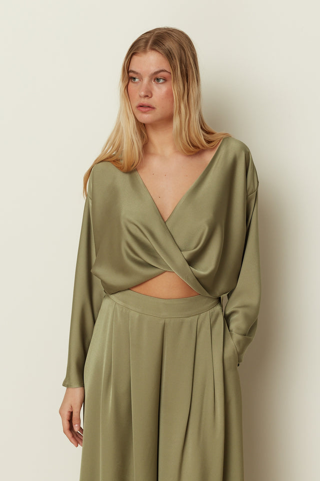 KHAKI TWISTED BLOUSE
