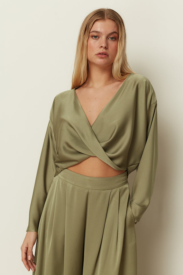 KHAKI TWISTED BLOUSE