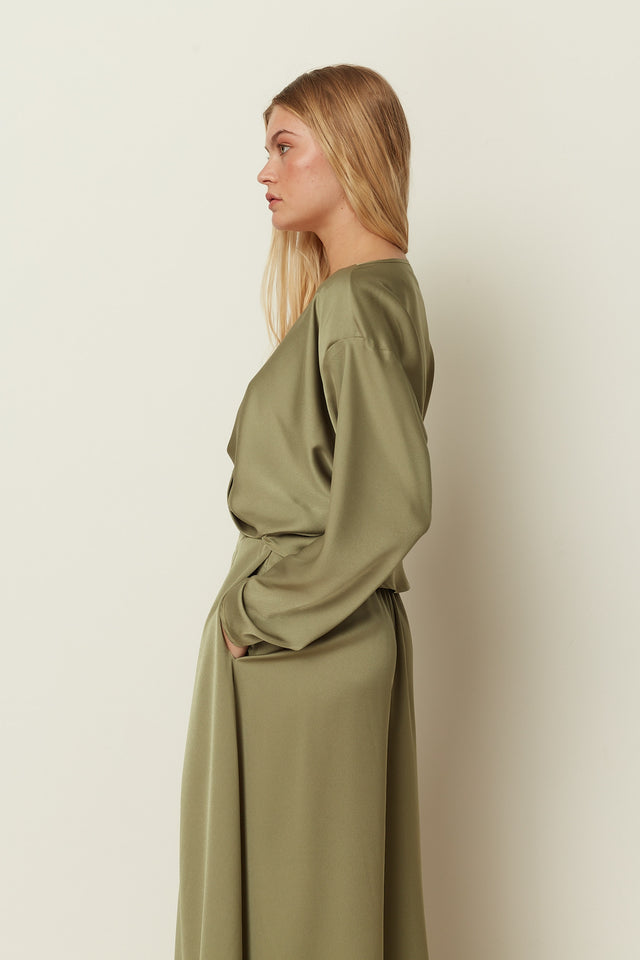 KHAKI TWISTED BLOUSE