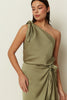 KHAKI SATIN ONE-SHOULDER TOP