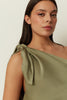 KHAKI SATIN ONE-SHOULDER TOP