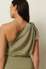 KHAKI SATIN ONE-SHOULDER TOP