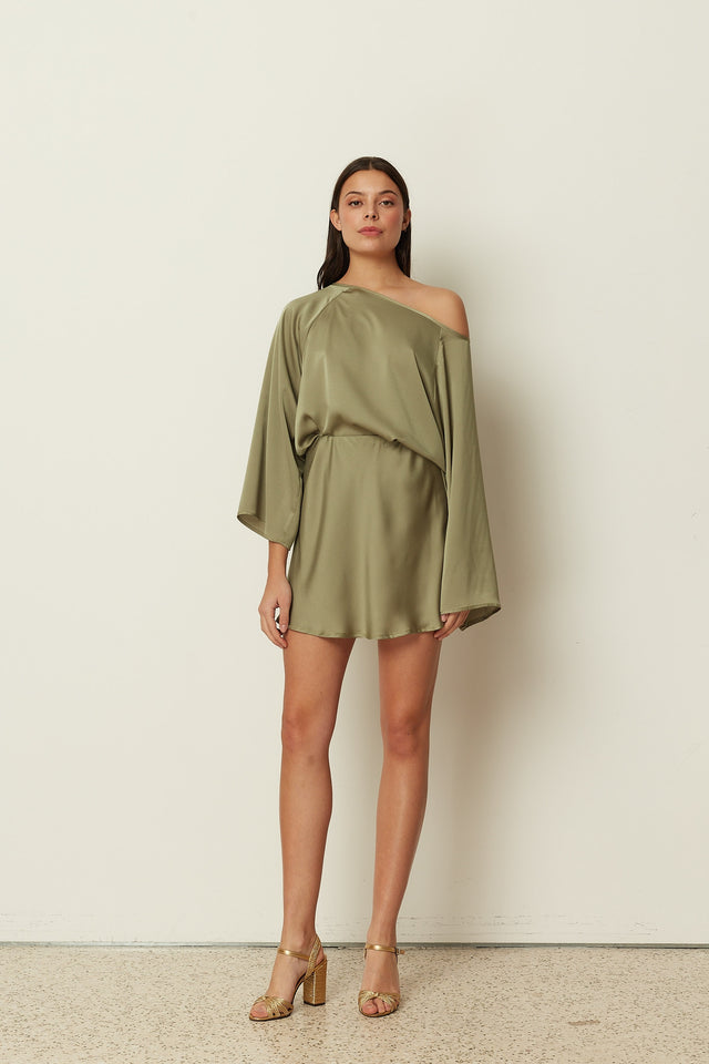 KHAKI SATIN MINI SKIRT