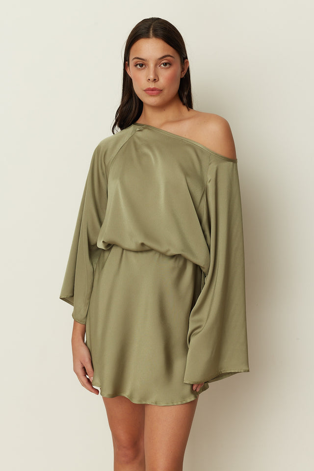 KHAKI SATIN MINI SKIRT