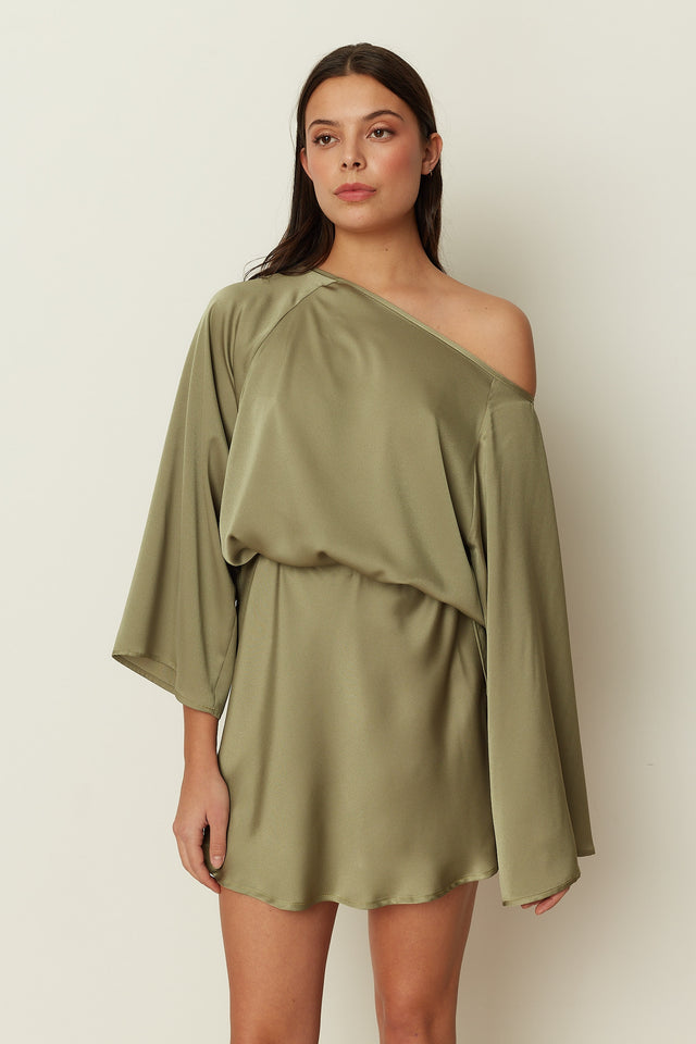 KHAKI SATIN MINI SKIRT