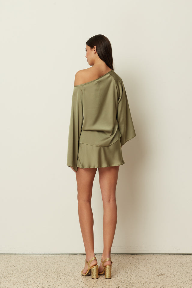 KHAKI SATIN MINI SKIRT