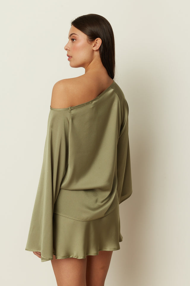 KHAKI SATIN MINI SKIRT