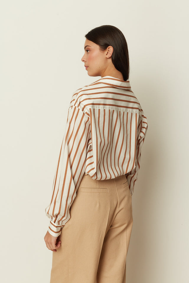 BEIGE COTTON POPLIN STRIPED SHIRT