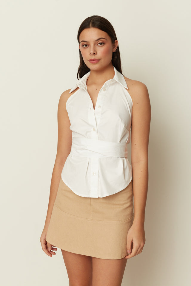 WHITE BACKLESS SHIRT