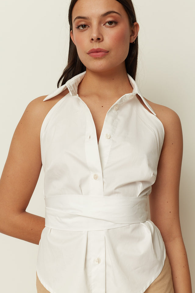WHITE BACKLESS SHIRT