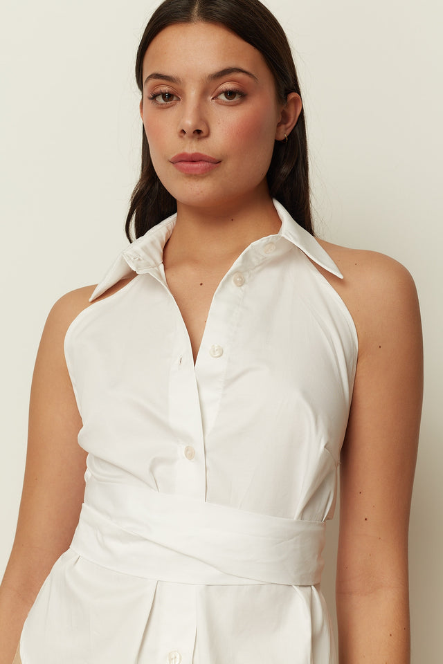 WHITE BACKLESS SHIRT
