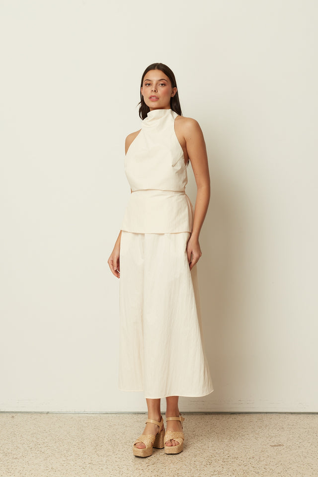 WHITE HALTER DRAPED TOP