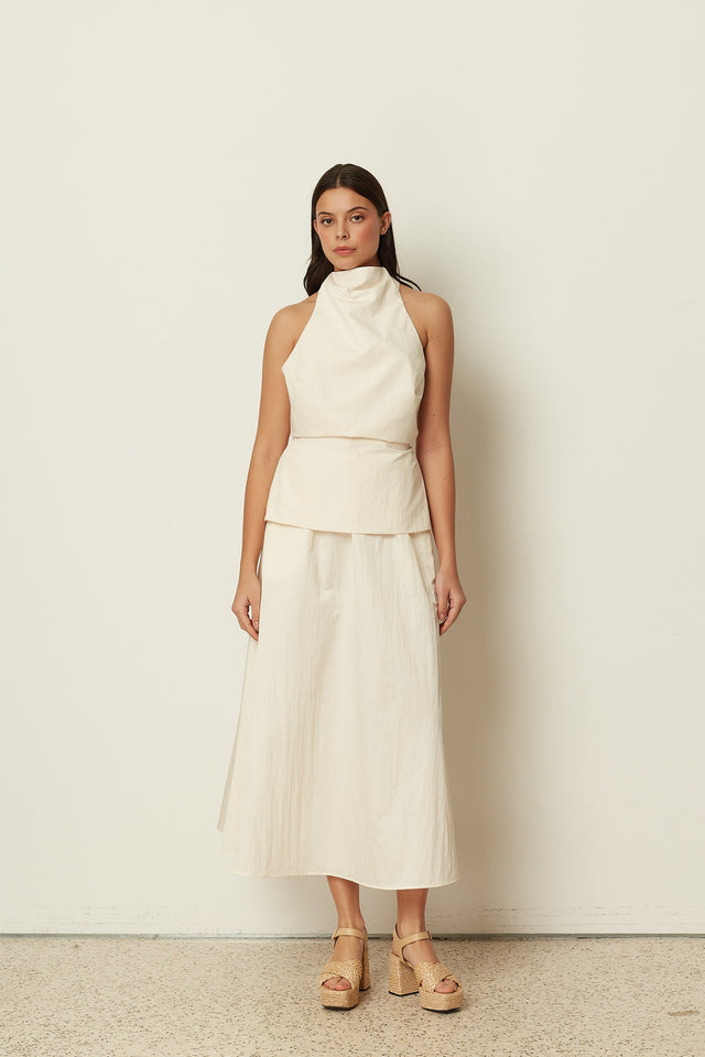 WHITE HALTER DRAPED TOP