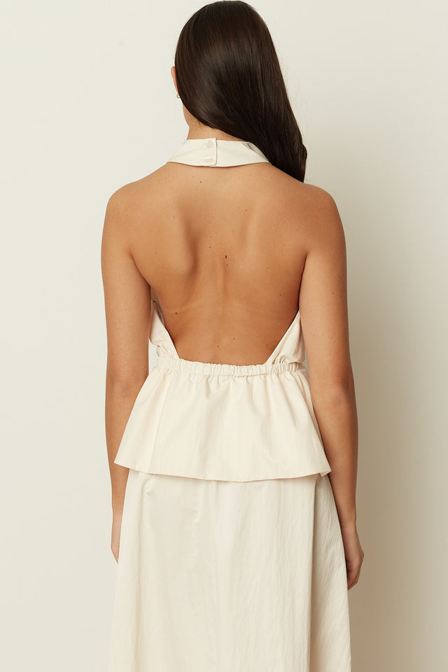 WHITE HALTER DRAPED TOP