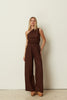 BROWN LINEN WIDE LEG PANTS