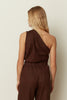 BROWN LINEN ONE-SHOULDER TOP