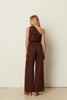 BROWN LINEN WIDE LEG PANTS
