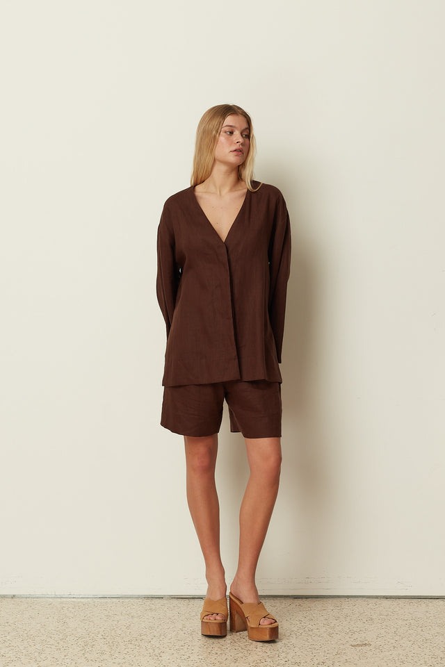 BROWN LINEN KIMONO
