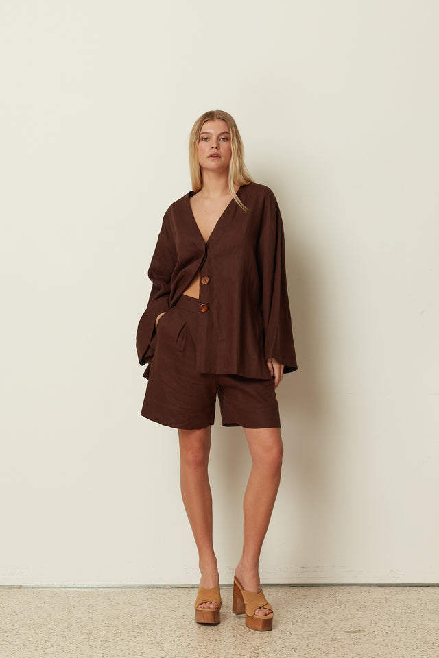 BROWN LINEN KIMONO