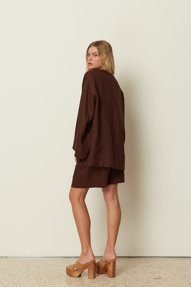 BROWN LINEN KIMONO