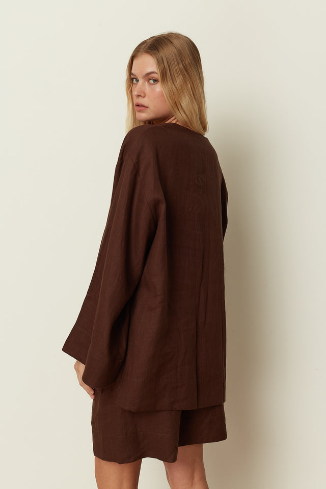 BROWN LINEN KIMONO