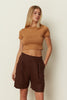 BROWN LINEN SHORTS