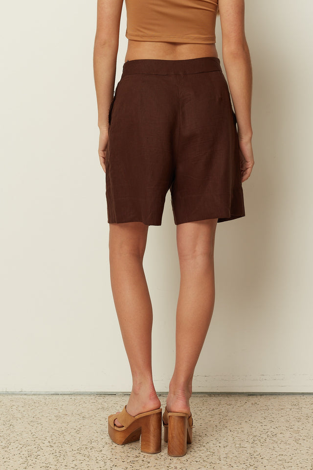 BROWN LINEN SHORTS