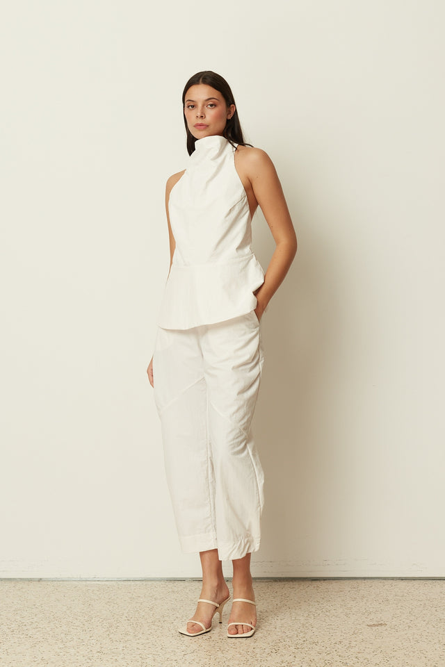 WHITE HIGH WAIST CARGO PANTS
