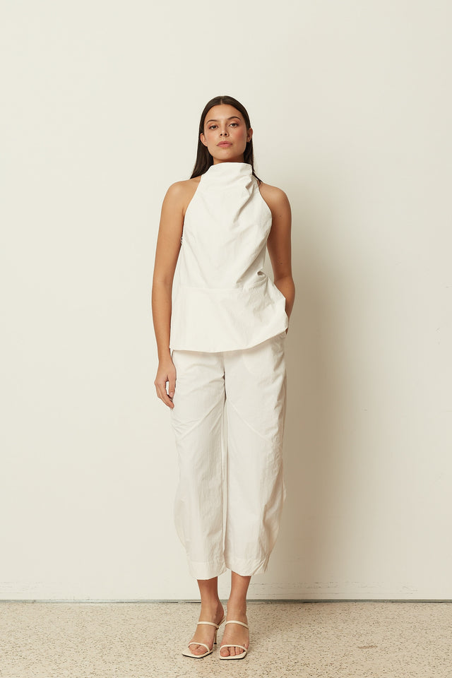 WHITE HIGH WAIST CARGO PANTS