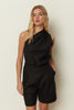 BLACK LINEN ONE-SHOULDER TOP
