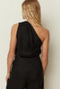 BLACK LINEN ONE-SHOULDER TOP