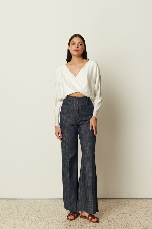 DENIM FLARED PANTS