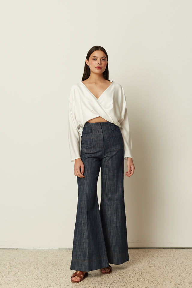 DENIM FLARED PANTS