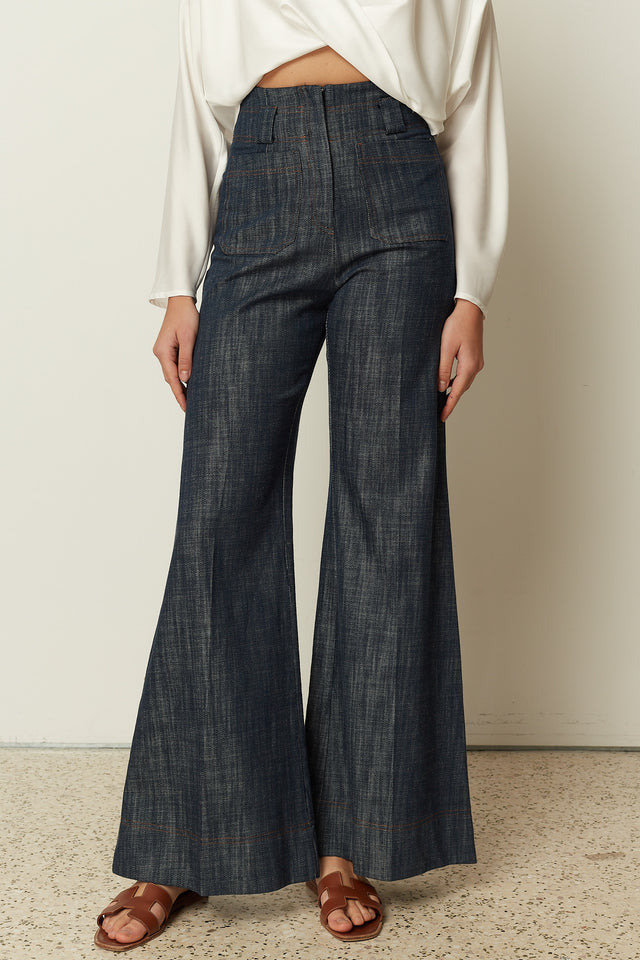 DENIM FLARED PANTS