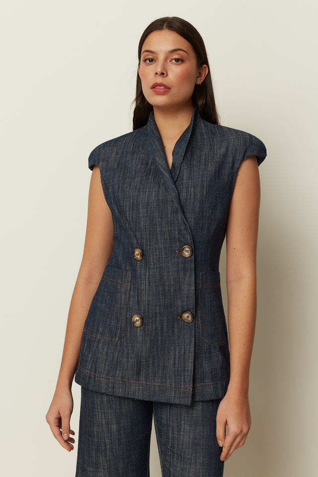 DENIM SHORT SLEEVE BLAZER