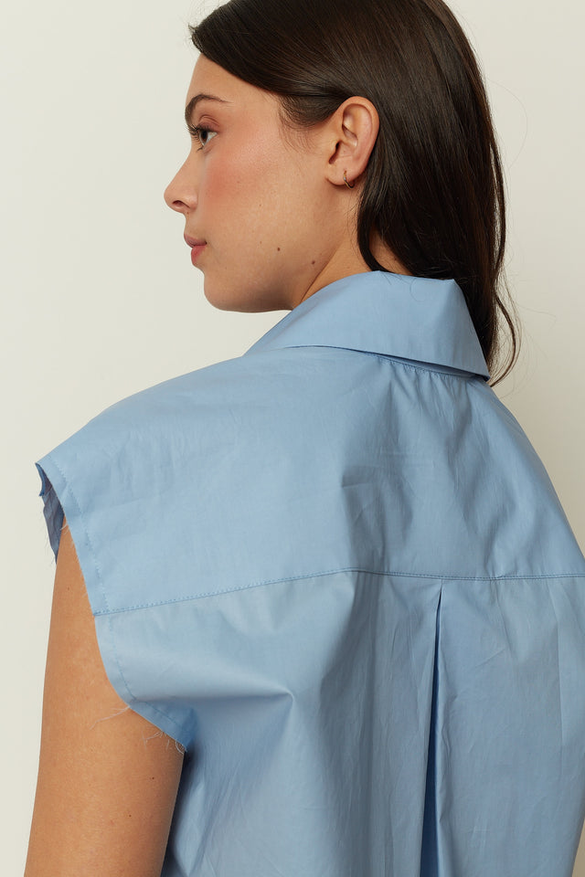 BLUE SLEEVELESS SHIRT DRESS