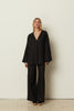 BLACK LINEN WIDE LEG PANTS